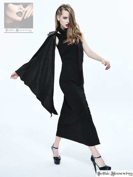 black-gothic-punk-rivet-sexy-sleeveless-dress-with-cappa