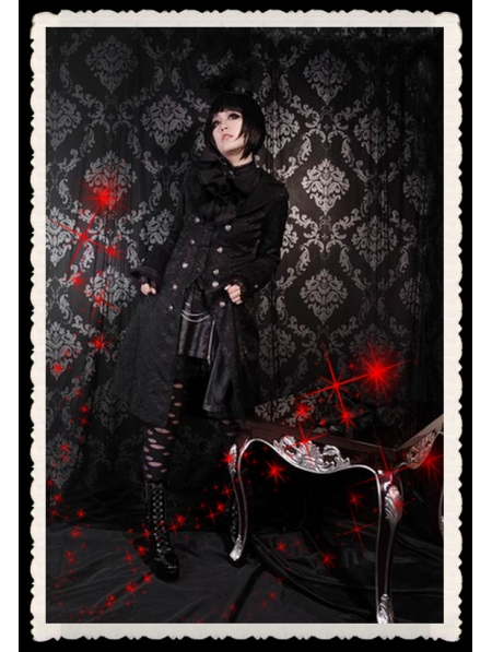black-printed-double-breasted-gothic-long-jacket-for-women